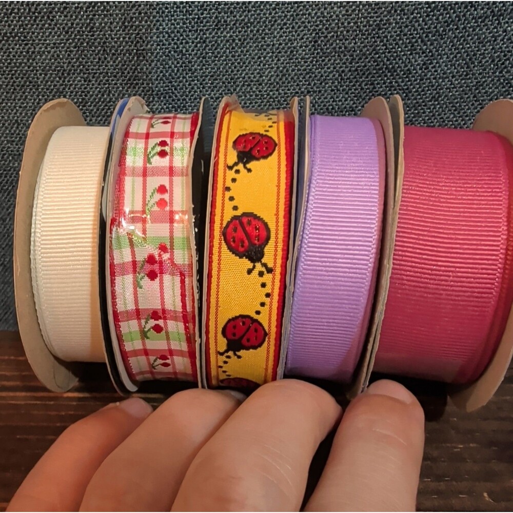 Offray Ribbon Lot 5 Ladybug Cherry Solid Spring Craft Destash - Picture 5 of 16